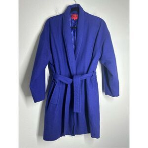 NARCISO RODRIGUEZ $130 Wool-Blend Cocoon Wrap Coat Cobalt Blue Sz M